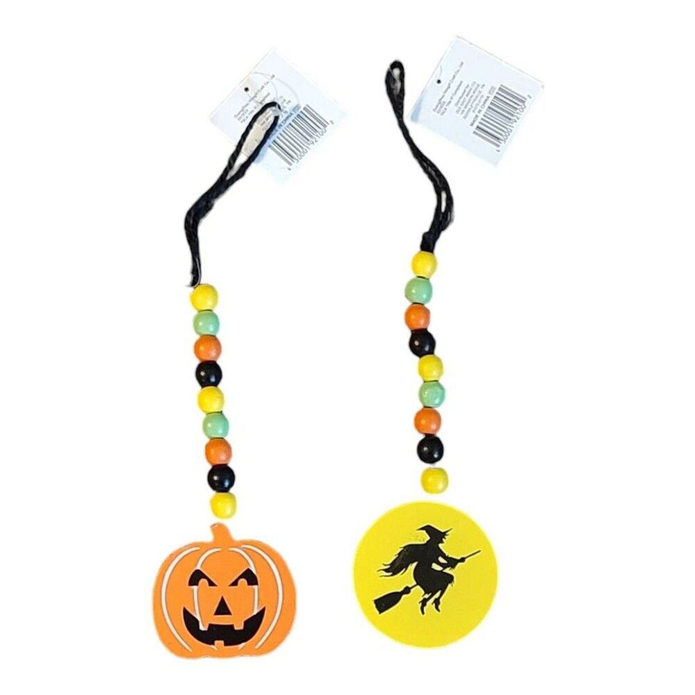 Set of 2 Halloween Hanging Beaded Decor Holiday Seasonal Pumpkin Jack-o'-lantern